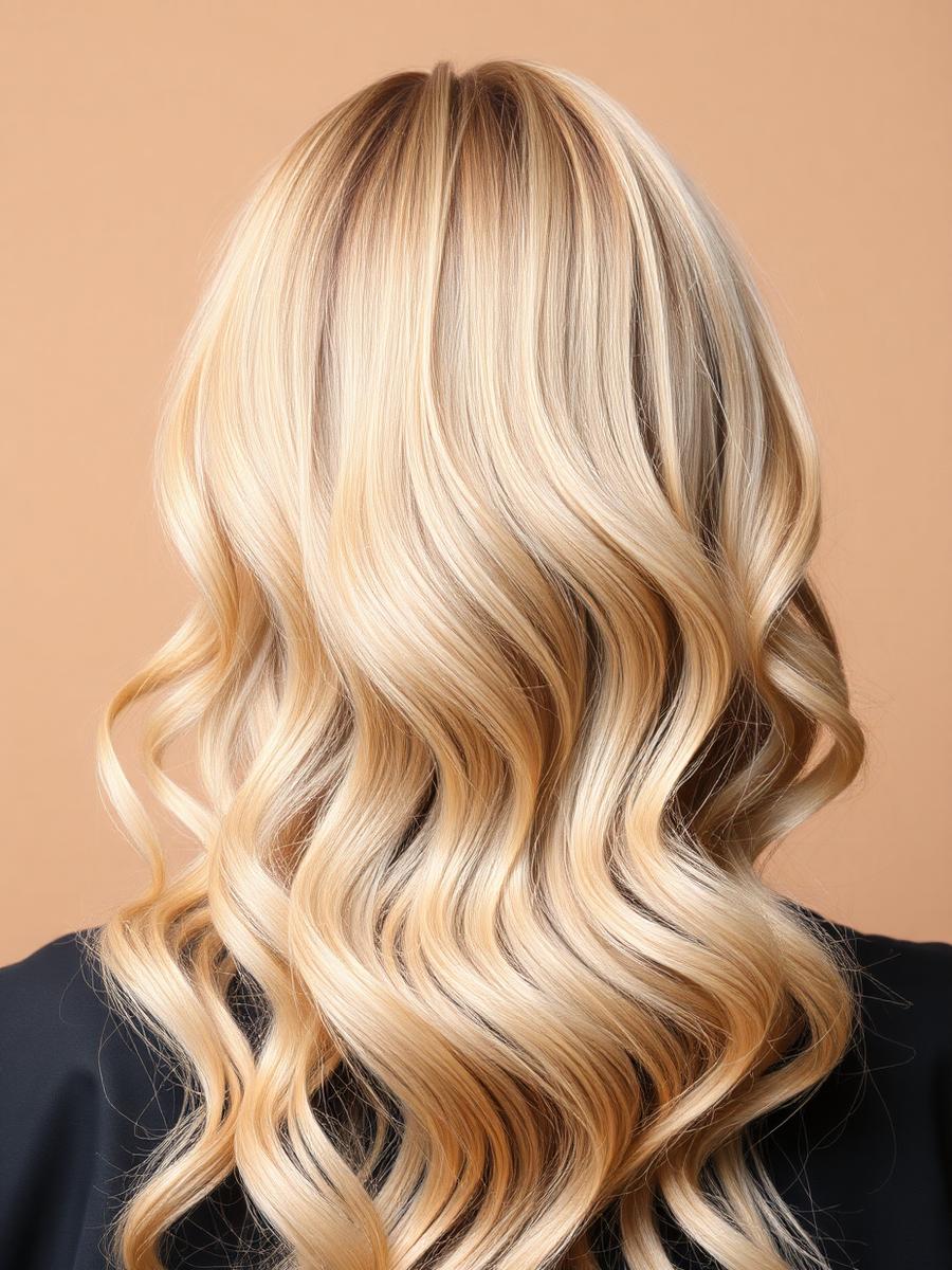 Iluminación y mechas rubias con ondas suaves